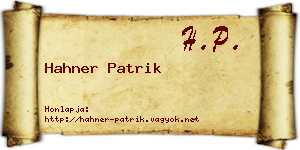 Hahner Patrik névjegykártya
